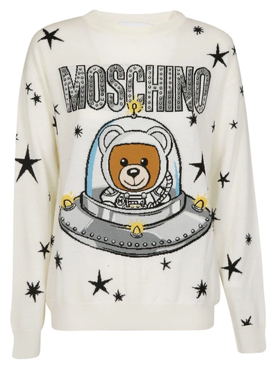 Shop Moschino Teddy Logo Sweater In White