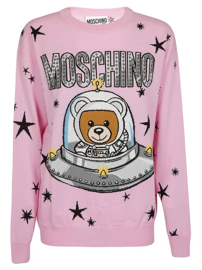 Shop Moschino Teddy Logo Sweater In Pink