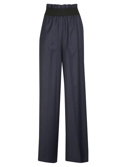 Shop Semicouture Paperbag Waist Trousers In Blu Navy