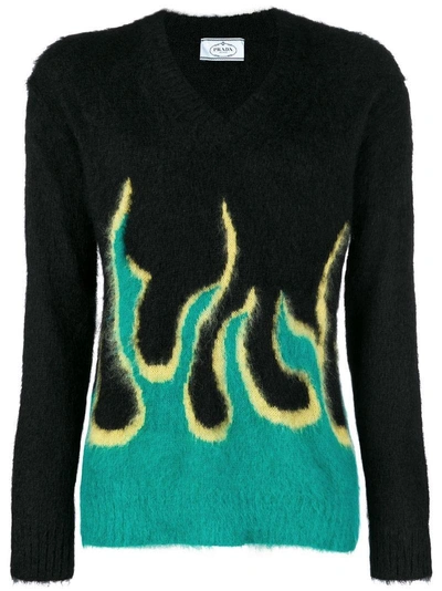 Shop Prada Flame Knit Jumper - Black