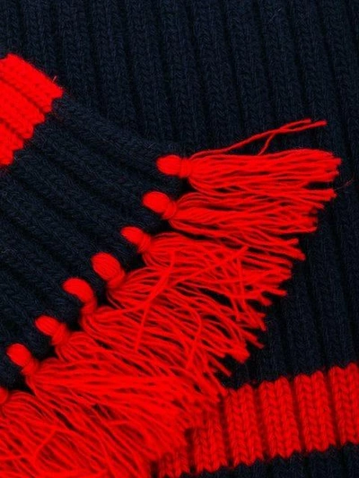 fringed rib knit stripe trim scarf