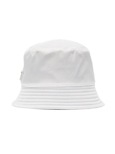 Shop Prada White Logo Bucket Hat