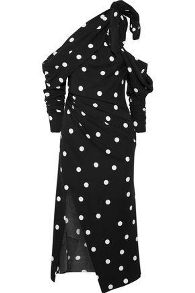Shop Monse Woman One-shoulder Printed Silk-blend Midi Dress Black