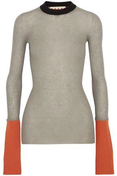 Shop Marni Woman Color-block Ribbed-knit Sweater Gray