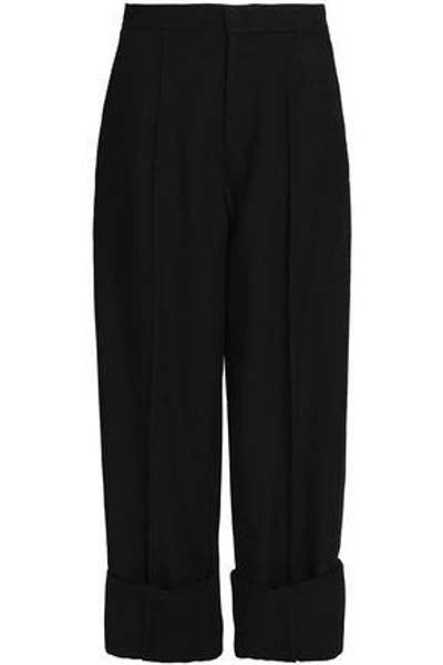 Shop Joseph Woman Wool-twill Wide-leg Pants Black