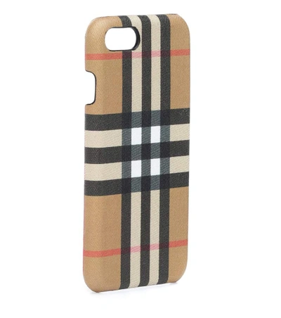 Shop Burberry Checked Leather Iphone 8 Case In Beige