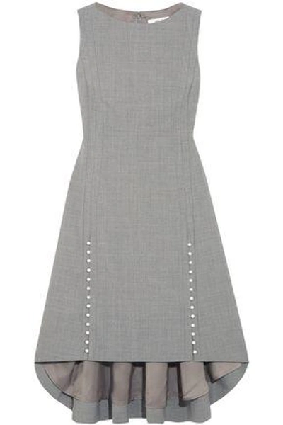 Shop Adeam Woman Faux Pearl-embellished Woven Dress Gray