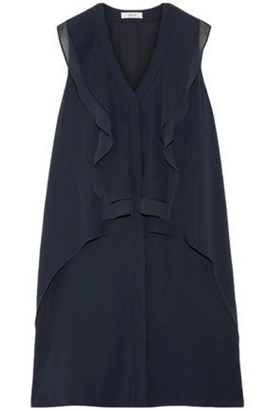 Shop Adeam Woman Chiffon-paneled Ruffled Crepe Dress Midnight Blue