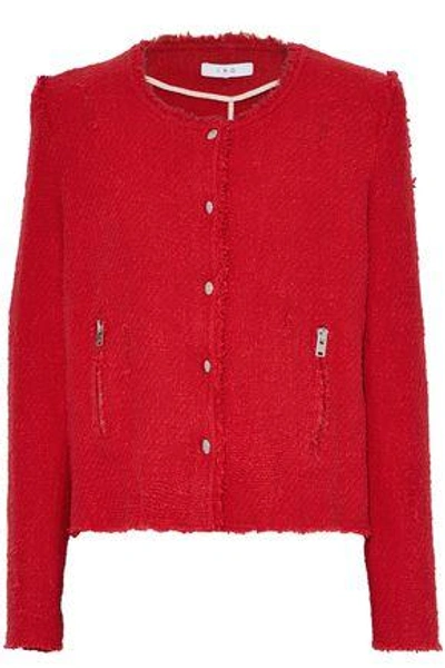 Shop Iro Woman Agnette Frayed Cotton Bouclé-tweed Jacket Red