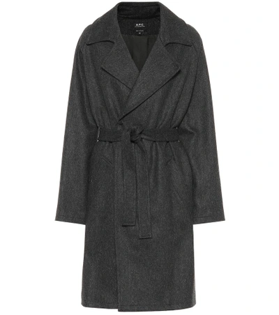 Shop Apc Wool-blend Wrap Coat In Grey