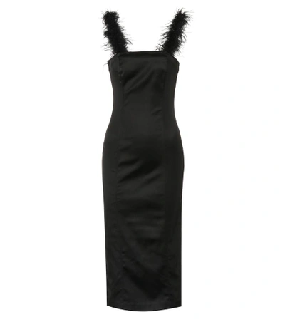 Shop Staud Romy Feather-trimmed Midi Dress In Black