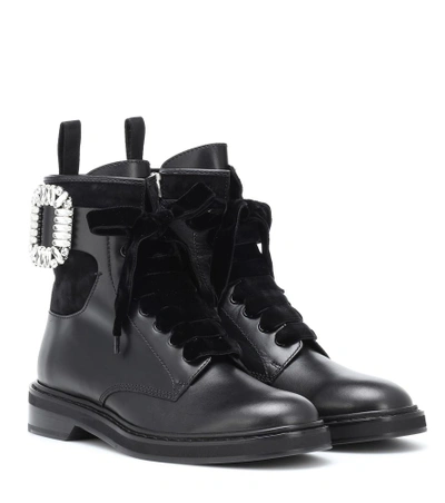 Shop Roger Vivier Viv' Rangers Strass Leather Boots In Black