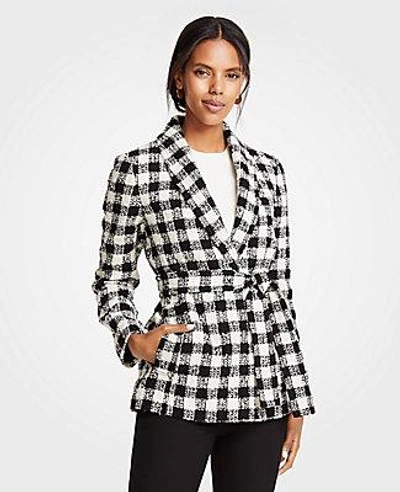 Shop Ann Taylor Petite Checked Belted Jacket In Black / White