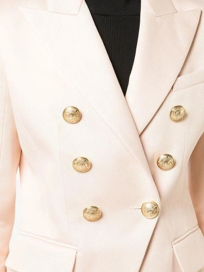 Shop Balmain Fitted Double Breasted Blazer In White