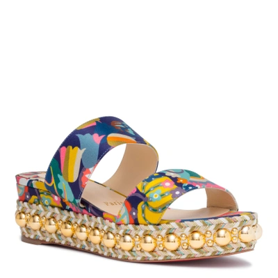 Shop Christian Louboutin Janitag 60 Satin Multicolor Sandals In Blue