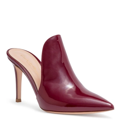 Shop Gianvito Rossi Aramis 85 Burgundy Patent Leather Mules In Red