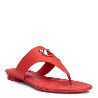 Shop Ferragamo Enfola Coral Leather Sandals In Orange