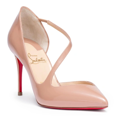 Shop Christian Louboutin Jumping Beige 85 Patent Leather Pumps