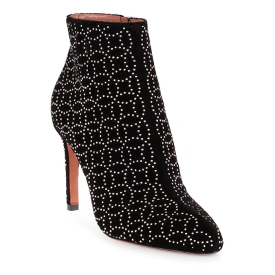 Shop Alaïa Black Velvet Studded Ankle Boot