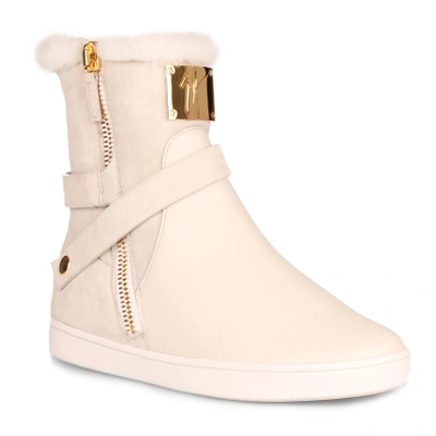 Shop Giuseppe Zanotti Off White Shearling Sneaker