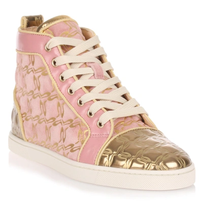 Shop Christian Louboutin Bip Bip Pink And Gold Suede Sneaker