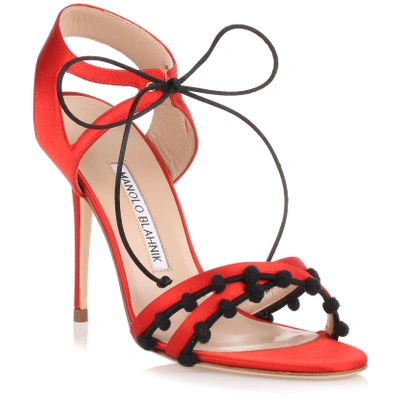 Shop Manolo Blahnik Esparra Red Satin Sandal