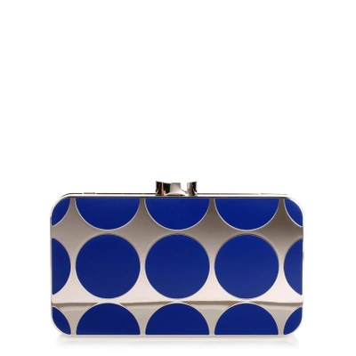 Shop Manolo Blahnik Mina Royal Blue Shiny Silver Clutch