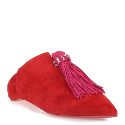 Shop Christian Louboutin Medinana Flat Red Suede Slipper