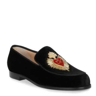 Shop Christian Louboutin Perou Corazon Velvet Loafer In Black