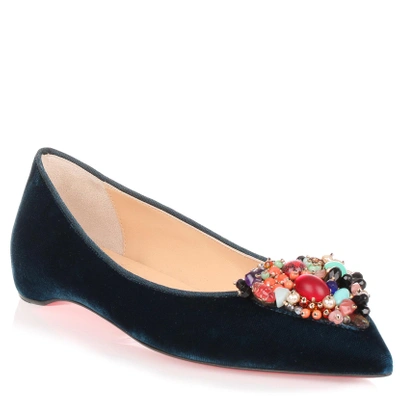 Shop Christian Louboutin Diva Cora Petrol Velvet Flat In Blue