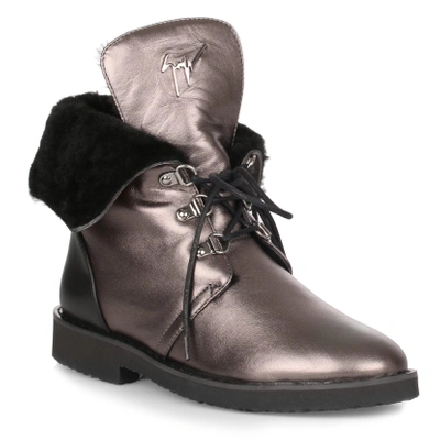 Shop Giuseppe Zanotti Fortune Metallic Grey Leather Boot