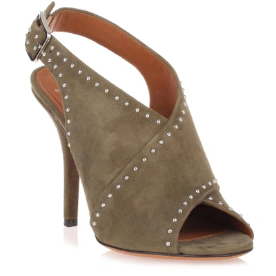 Shop Givenchy Khaki Suede Cross-over Sandal In Green