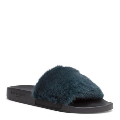 Shop Givenchy Dark Green Mink Slide Sandal