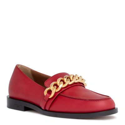 Shop Givenchy Dark Red Leather Chain Loafers