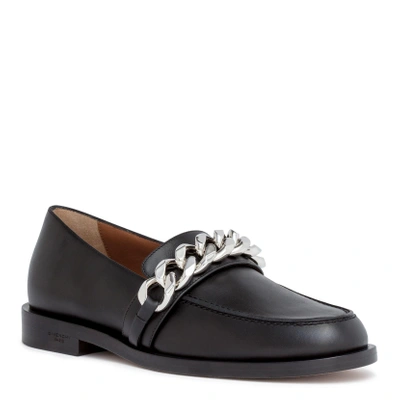 Shop Givenchy Black Leather Chain Loafers
