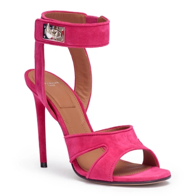 Shop Givenchy Fucshia Suede Sandals Shark Lock Sandals In Pink