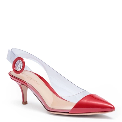 Shop Gianvito Rossi Plexi 55 Red Patent Leather Sling Back Pumps