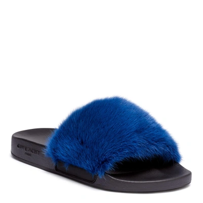 Shop Givenchy Electric Blue Mink Slide Sandals