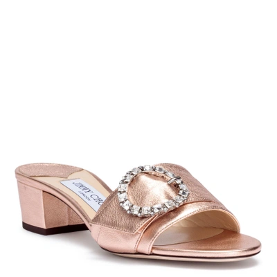 Shop Jimmy Choo Granger 35 Metallic Rose Gold Leather Sandals In Pink