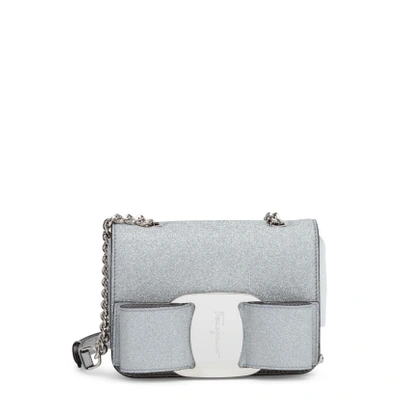 Shop Ferragamo Vara Rainbow Silver Glitter Bag In Grey