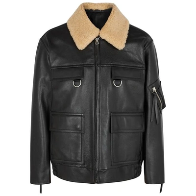 Shop Solid Homme Black Shearling-trimmed Leather Jacket