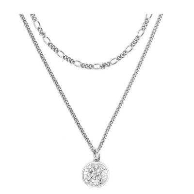 Shop Serge Denimes Silver St Christopher Multi Chain Necklace
