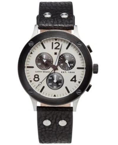 Shop Lucky Brand Men's Chronograph Rockpoint Black Leather Strap Watch 42mm In Ttone