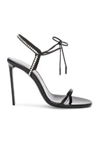 Shop Saint Laurent Crystal Embellished Patent Leather Robin Sandals In Black