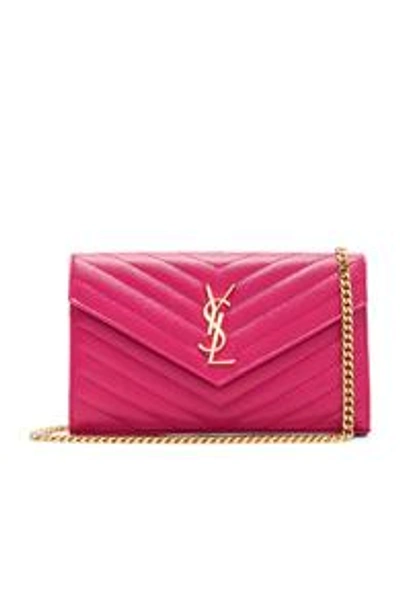 Shop Saint Laurent Monogramme Chain Wallet In Shocking Pink