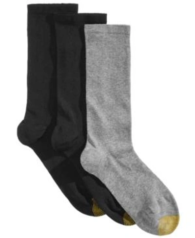 Shop Gold Toe 3 Pack Women's Non-binding Flat-knit Crew Socks In Asst 1- Black/ Charcoal/ Black