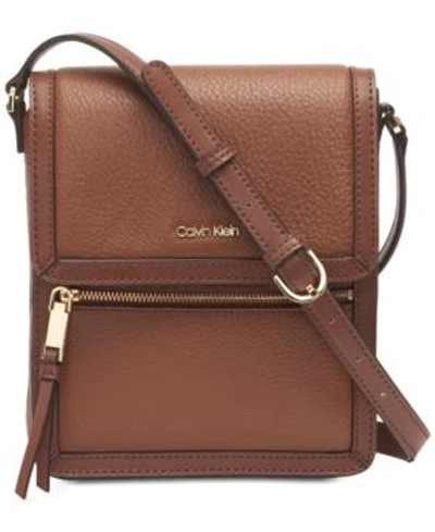 Shop Calvin Klein Maldives Pebble Leather Crossbody In Walnut/gold