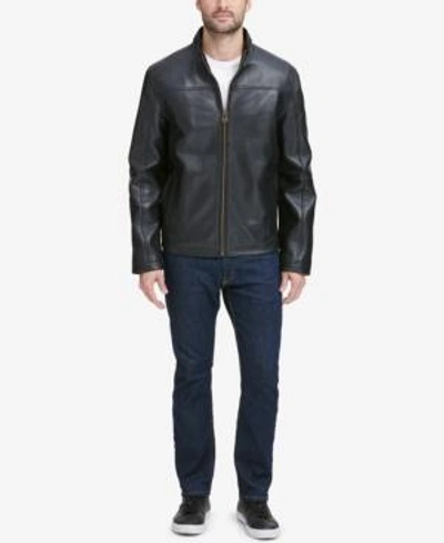 Shop Cole Haan Men's Smooth Leather Jacket, Created For Macy's In Black