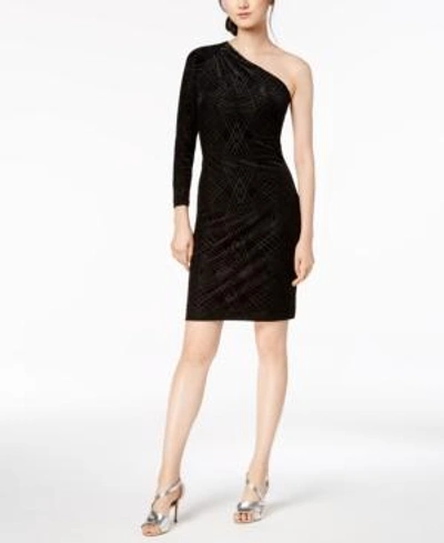 Shop Calvin Klein Glitter One-shoulder Dress In Black/nude