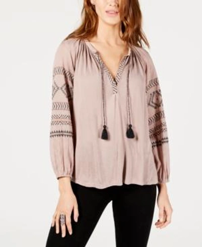 Shop Lucky Brand Embroidered Peasant Top In Dusty Mauve